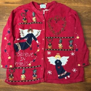 Vintage 90s "Believe in Angels" Celestial Cardigan‎ Angel Sweater Grandma